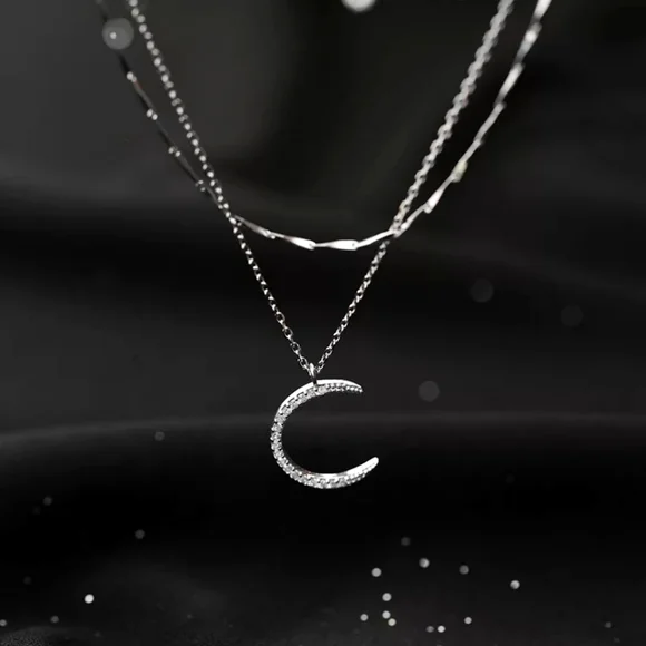 NEW | Crescent Moon Multi Layer Pave Diamond Necklace - Picture 5 of 15